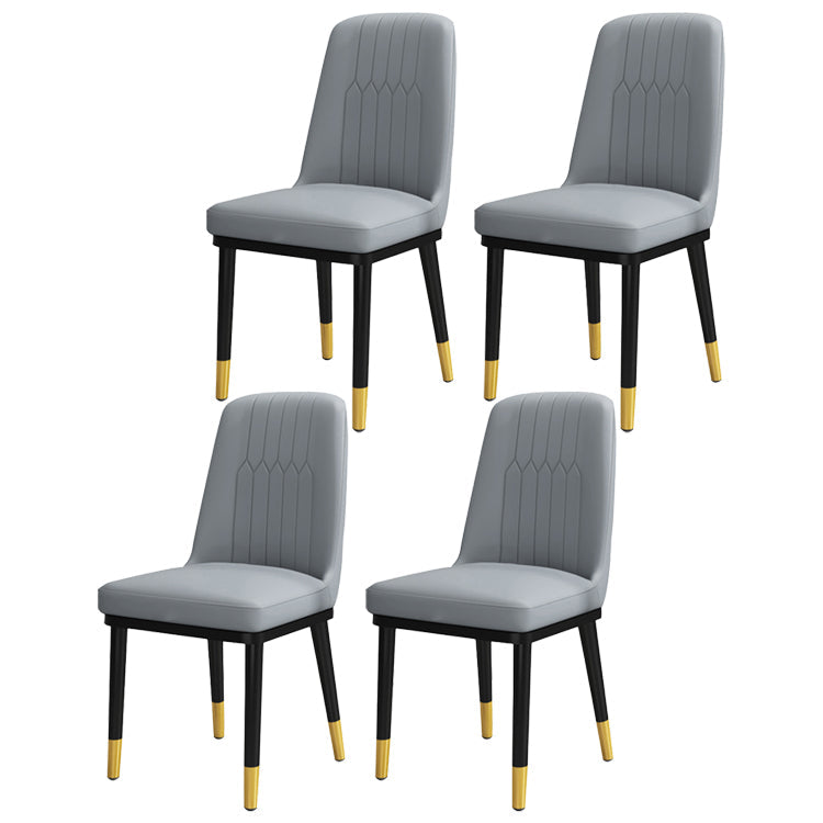 Scandinavian Style Metal Dining Chair Dining Room Upholstered Parsons Armless Chair Light Gray 4 Piece Set Brass Gold Clearhalo ' kitchen&dining_furn' 'Dining Chairs' 'Dining Tables & Seating' 'dining_chair' 'furn' 'furn_dining_chair' 'Furniture' 'furniture_dining_chair' 'Kitchen & Dining Furniture' 'kitchen' 3827837
