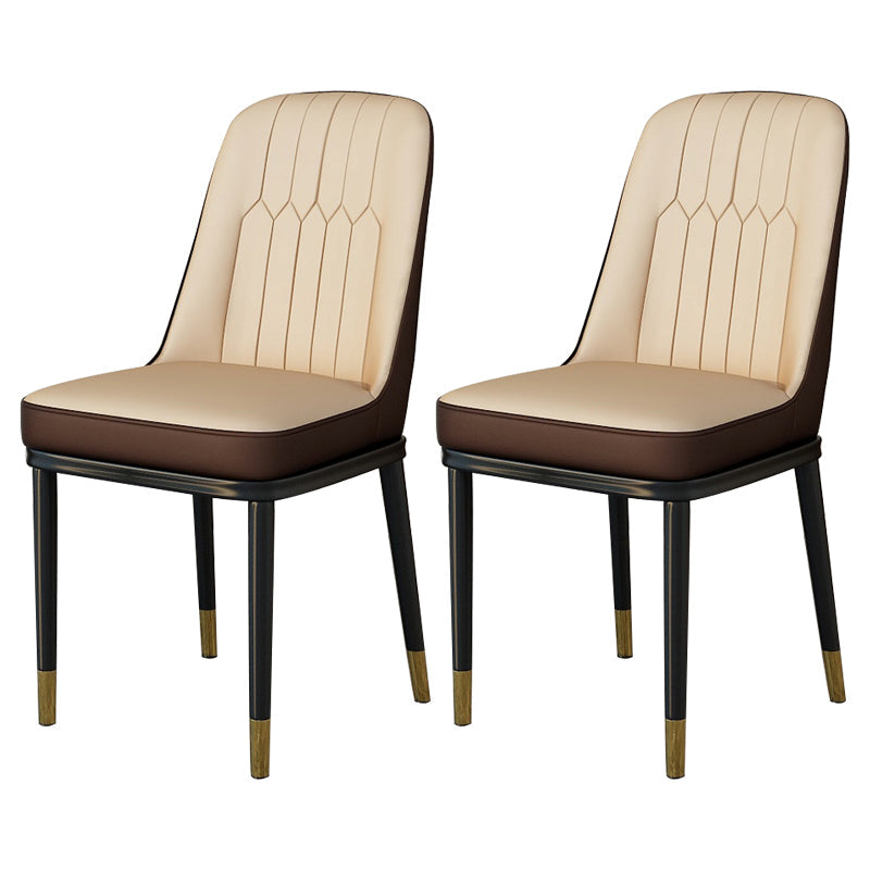 Scandinavian Style Metal Dining Chair Dining Room Upholstered Parsons Armless Chair Camel 2 Piece Set Brass Gold Clearhalo ' kitchen&dining_furn' 'Dining Chairs' 'Dining Tables & Seating' 'dining_chair' 'furn' 'furn_dining_chair' 'Furniture' 'furniture_dining_chair' 'Kitchen & Dining Furniture' 'kitchen' 3827845