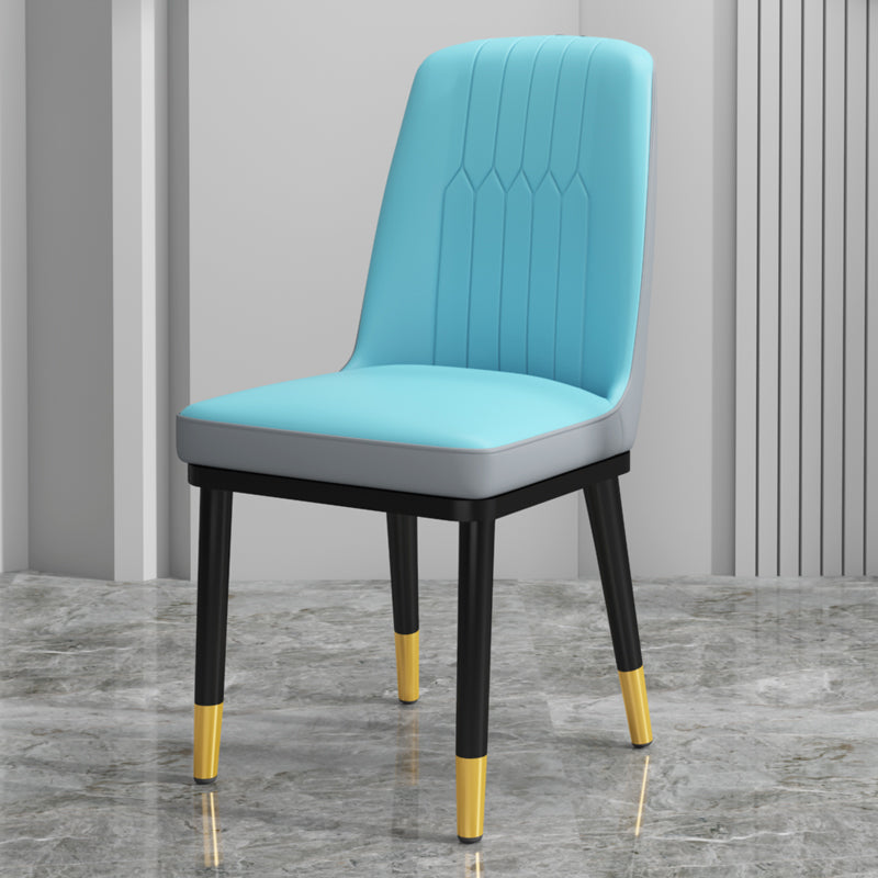 Scandinavian Style Metal Dining Chair Dining Room Upholstered Parsons Armless Chair Blue-Gray 1 Piece Brass Gold Clearhalo ' kitchen&dining_furn' 'Dining Chairs' 'Dining Tables & Seating' 'dining_chair' 'furn' 'furn_dining_chair' 'Furniture' 'furniture_dining_chair' 'Kitchen & Dining Furniture' 'kitchen' 3827850