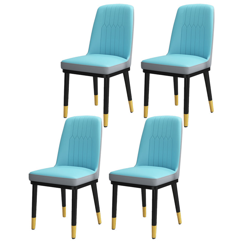 Scandinavian Style Metal Dining Chair Dining Room Upholstered Parsons Armless Chair Blue-Gray 4 Piece Set Brass Gold Clearhalo ' kitchen&dining_furn' 'Dining Chairs' 'Dining Tables & Seating' 'dining_chair' 'furn' 'furn_dining_chair' 'Furniture' 'furniture_dining_chair' 'Kitchen & Dining Furniture' 'kitchen' 3827852