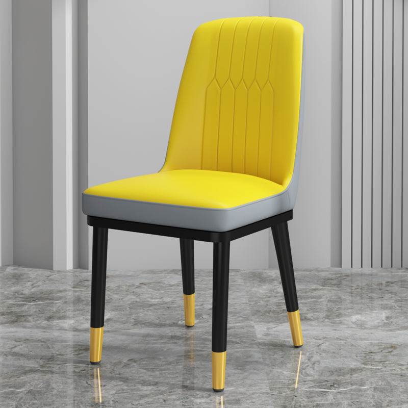 Scandinavian Style Metal Dining Chair Dining Room Upholstered Parsons Armless Chair Yellow-Gray 1 Piece Brass Gold Clearhalo ' kitchen&dining_furn' 'Dining Chairs' 'Dining Tables & Seating' 'dining_chair' 'furn' 'furn_dining_chair' 'Furniture' 'furniture_dining_chair' 'Kitchen & Dining Furniture' 'kitchen' 3827856
