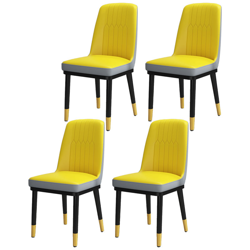 Scandinavian Style Metal Dining Chair Dining Room Upholstered Parsons Armless Chair Yellow-Gray 4 Piece Set Brass Gold Clearhalo ' kitchen&dining_furn' 'Dining Chairs' 'Dining Tables & Seating' 'dining_chair' 'furn' 'furn_dining_chair' 'Furniture' 'furniture_dining_chair' 'Kitchen & Dining Furniture' 'kitchen' 3827858