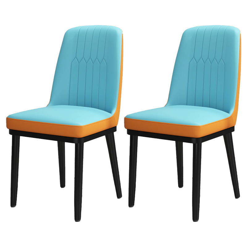Scandinavian Style Metal Dining Chair Dining Room Upholstered Parsons Armless Chair Blue-Orange 2 Piece Set Black Clearhalo ' kitchen&dining_furn' 'Dining Chairs' 'Dining Tables & Seating' 'dining_chair' 'furn' 'furn_dining_chair' 'Furniture' 'furniture_dining_chair' 'Kitchen & Dining Furniture' 'kitchen' 3827860