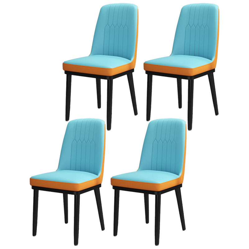 Scandinavian Style Metal Dining Chair Dining Room Upholstered Parsons Armless Chair Blue-Orange 4 Piece Set Black Clearhalo ' kitchen&dining_furn' 'Dining Chairs' 'Dining Tables & Seating' 'dining_chair' 'furn' 'furn_dining_chair' 'Furniture' 'furniture_dining_chair' 'Kitchen & Dining Furniture' 'kitchen' 3827861