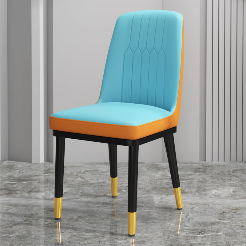 Scandinavian Style Metal Dining Chair Dining Room Upholstered Parsons Armless Chair Blue-Orange 1 Piece Brass Gold Clearhalo ' kitchen&dining_furn' 'Dining Chairs' 'Dining Tables & Seating' 'dining_chair' 'furn' 'furn_dining_chair' 'Furniture' 'furniture_dining_chair' 'Kitchen & Dining Furniture' 'kitchen' 3827862