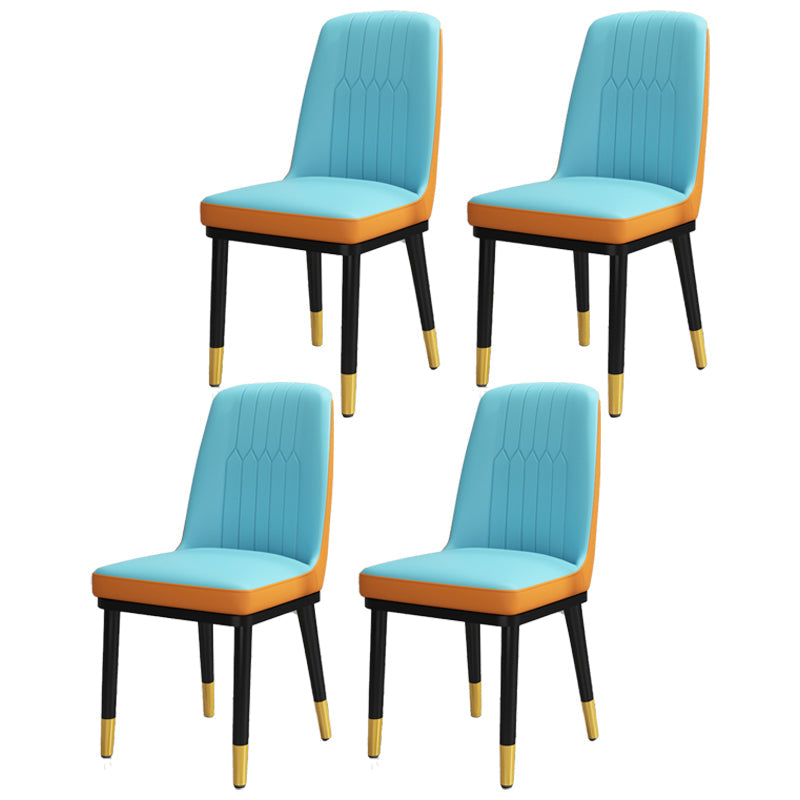 Scandinavian Style Metal Dining Chair Dining Room Upholstered Parsons Armless Chair Blue-Orange 4 Piece Set Brass Gold Clearhalo ' kitchen&dining_furn' 'Dining Chairs' 'Dining Tables & Seating' 'dining_chair' 'furn' 'furn_dining_chair' 'Furniture' 'furniture_dining_chair' 'Kitchen & Dining Furniture' 'kitchen' 3827864