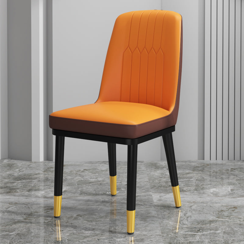 Scandinavian Style Metal Dining Chair Dining Room Upholstered Parsons Armless Chair Khaki-Orange 1 Piece Brass Gold Clearhalo ' kitchen&dining_furn' 'Dining Chairs' 'Dining Tables & Seating' 'dining_chair' 'furn' 'furn_dining_chair' 'Furniture' 'furniture_dining_chair' 'Kitchen & Dining Furniture' 'kitchen' 3827865