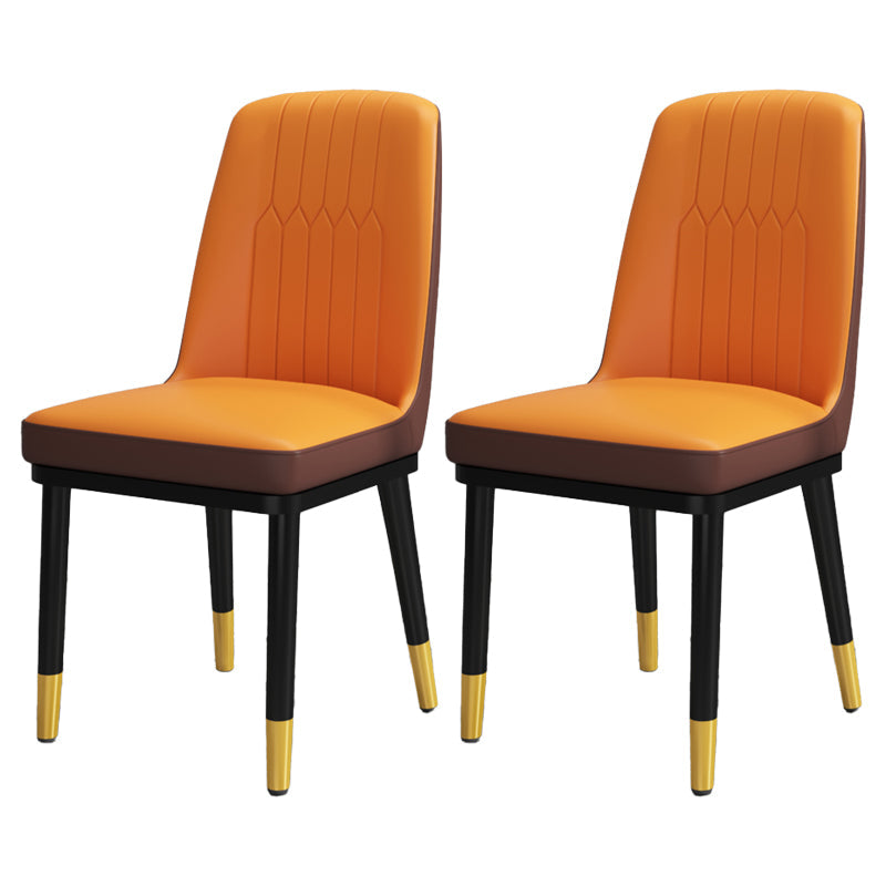 Scandinavian Style Metal Dining Chair Dining Room Upholstered Parsons Armless Chair Khaki-Orange 2 Piece Set Brass Gold Clearhalo ' kitchen&dining_furn' 'Dining Chairs' 'Dining Tables & Seating' 'dining_chair' 'furn' 'furn_dining_chair' 'Furniture' 'furniture_dining_chair' 'Kitchen & Dining Furniture' 'kitchen' 3827866