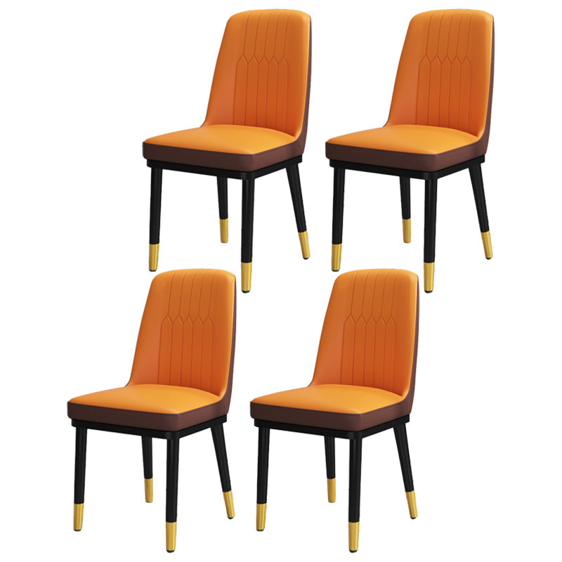 Scandinavian Style Metal Dining Chair Dining Room Upholstered Parsons Armless Chair Khaki-Orange 4 Piece Set Brass Gold Clearhalo ' kitchen&dining_furn' 'Dining Chairs' 'Dining Tables & Seating' 'dining_chair' 'furn' 'furn_dining_chair' 'Furniture' 'furniture_dining_chair' 'Kitchen & Dining Furniture' 'kitchen' 3827867