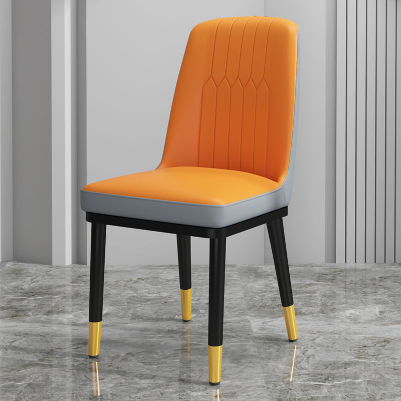 Scandinavian Style Metal Dining Chair Dining Room Upholstered Parsons Armless Chair Orange-Gray 1 Piece Brass Gold Clearhalo ' kitchen&dining_furn' 'Dining Chairs' 'Dining Tables & Seating' 'dining_chair' 'furn' 'furn_dining_chair' 'Furniture' 'furniture_dining_chair' 'Kitchen & Dining Furniture' 'kitchen' 3827874