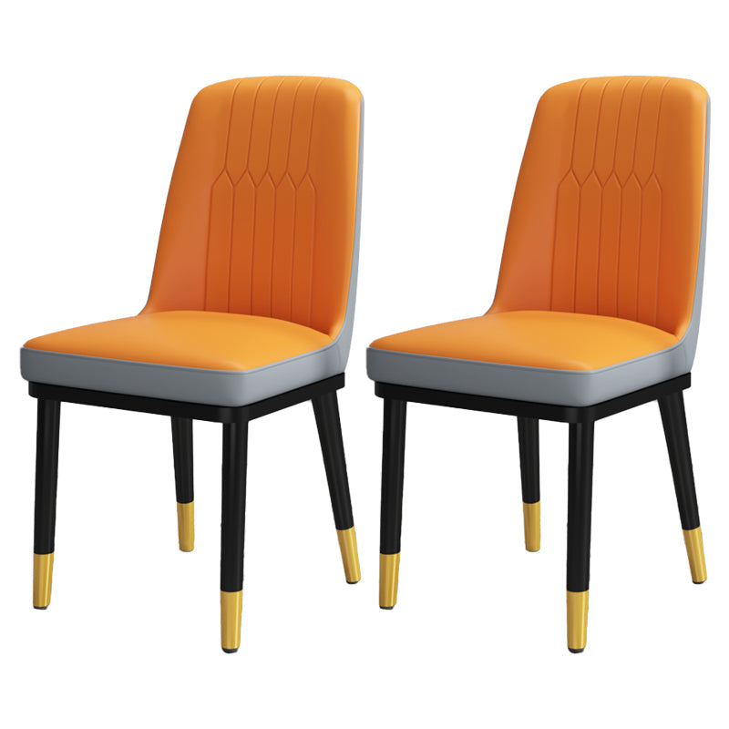 Scandinavian Style Metal Dining Chair Dining Room Upholstered Parsons Armless Chair Orange-Gray 2 Piece Set Brass Gold Clearhalo ' kitchen&dining_furn' 'Dining Chairs' 'Dining Tables & Seating' 'dining_chair' 'furn' 'furn_dining_chair' 'Furniture' 'furniture_dining_chair' 'Kitchen & Dining Furniture' 'kitchen' 3827875