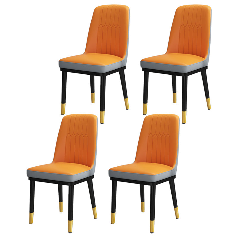 Scandinavian Style Metal Dining Chair Dining Room Upholstered Parsons Armless Chair Orange-Gray 4 Piece Set Brass Gold Clearhalo ' kitchen&dining_furn' 'Dining Chairs' 'Dining Tables & Seating' 'dining_chair' 'furn' 'furn_dining_chair' 'Furniture' 'furniture_dining_chair' 'Kitchen & Dining Furniture' 'kitchen' 3827876