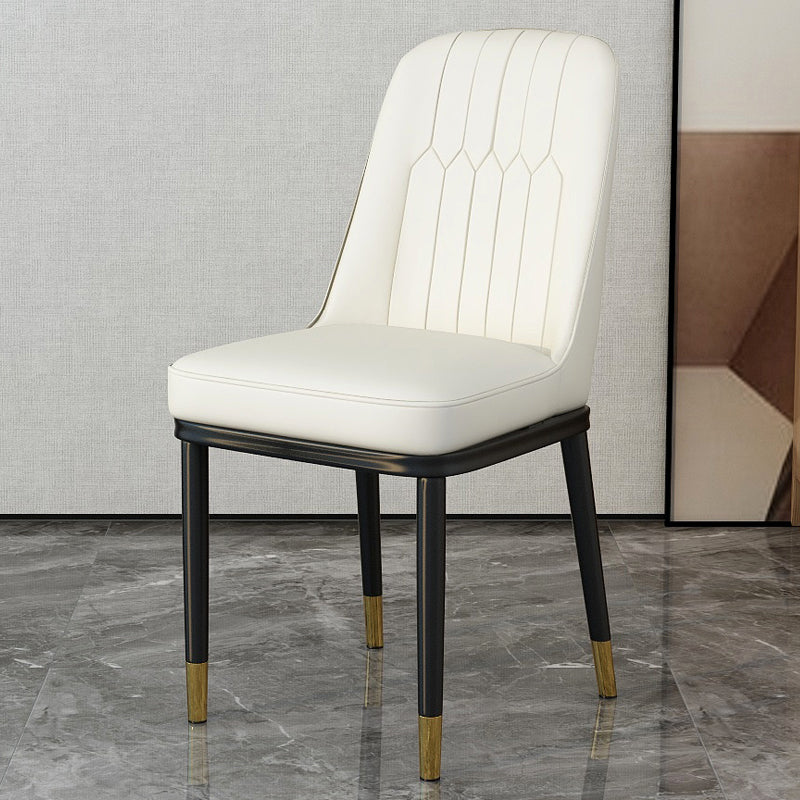 Scandinavian Style Metal Dining Chair Dining Room Upholstered Parsons Armless Chair Off-White 1 Piece Brass Gold Clearhalo ' kitchen&dining_furn' 'Dining Chairs' 'Dining Tables & Seating' 'dining_chair' 'furn' 'furn_dining_chair' 'Furniture' 'furniture_dining_chair' 'Kitchen & Dining Furniture' 'kitchen' 3827880