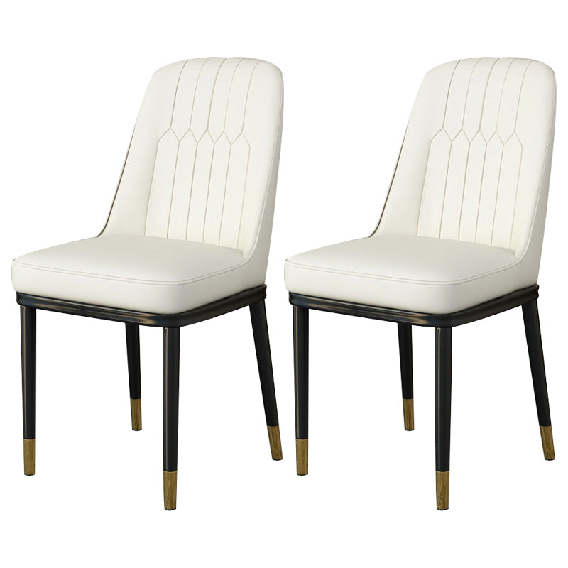 Scandinavian Style Metal Dining Chair Dining Room Upholstered Parsons Armless Chair Off-White 2 Piece Set Brass Gold Clearhalo ' kitchen&dining_furn' 'Dining Chairs' 'Dining Tables & Seating' 'dining_chair' 'furn' 'furn_dining_chair' 'Furniture' 'furniture_dining_chair' 'Kitchen & Dining Furniture' 'kitchen' 3827881