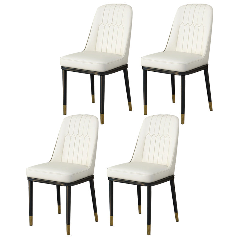 Scandinavian Style Metal Dining Chair Dining Room Upholstered Parsons Armless Chair Off-White 4 Piece Set Brass Gold Clearhalo ' kitchen&dining_furn' 'Dining Chairs' 'Dining Tables & Seating' 'dining_chair' 'furn' 'furn_dining_chair' 'Furniture' 'furniture_dining_chair' 'Kitchen & Dining Furniture' 'kitchen' 3827882