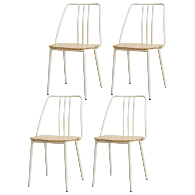 Contemporary Metal Dining Chair Slat Back Side Armless Chair for Kitchen White 4 Piece Set Clearhalo ' kitchen&dining_furn' 'Dining Chairs' 'Dining Tables & Seating' 'dining_chair' 'furn' 'furn_dining_chair' 'Furniture' 'furniture_dining_chair' 'Kitchen & Dining Furniture' 'kitchen' 3827891