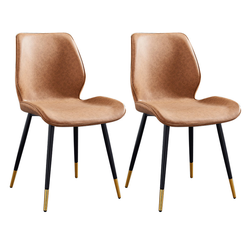 Modern Upholstered Armless Dining Chairs Wingback Side Chairs with Metal Legs Brown 2 Piece Set Brass Gold Clearhalo ' kitchen&dining_furn' 'Dining Chairs' 'Dining Tables & Seating' 'dining_chair' 'furn' 'furn_dining_chair' 'Furniture' 'furniture_dining_chair' 'Kitchen & Dining Furniture' 'kitchen' 3828065