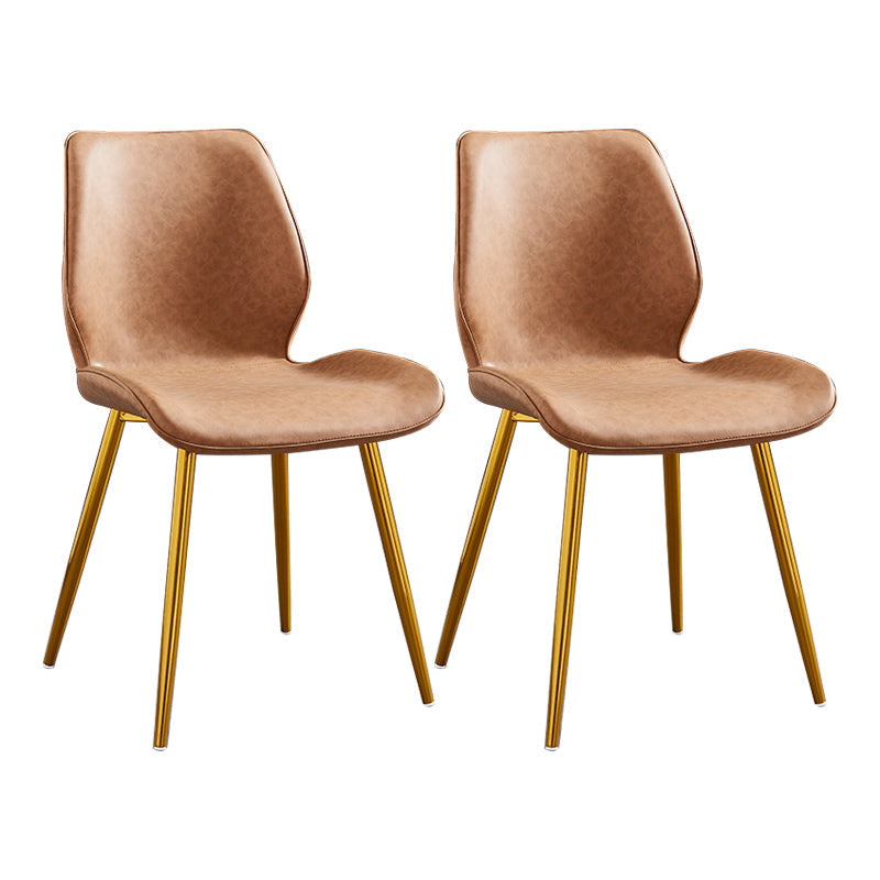 Modern Upholstered Armless Dining Chairs Wingback Side Chairs with Metal Legs Brown 2 Piece Set Yellow Clearhalo ' kitchen&dining_furn' 'Dining Chairs' 'Dining Tables & Seating' 'dining_chair' 'furn' 'furn_dining_chair' 'Furniture' 'furniture_dining_chair' 'Kitchen & Dining Furniture' 'kitchen' 3828080