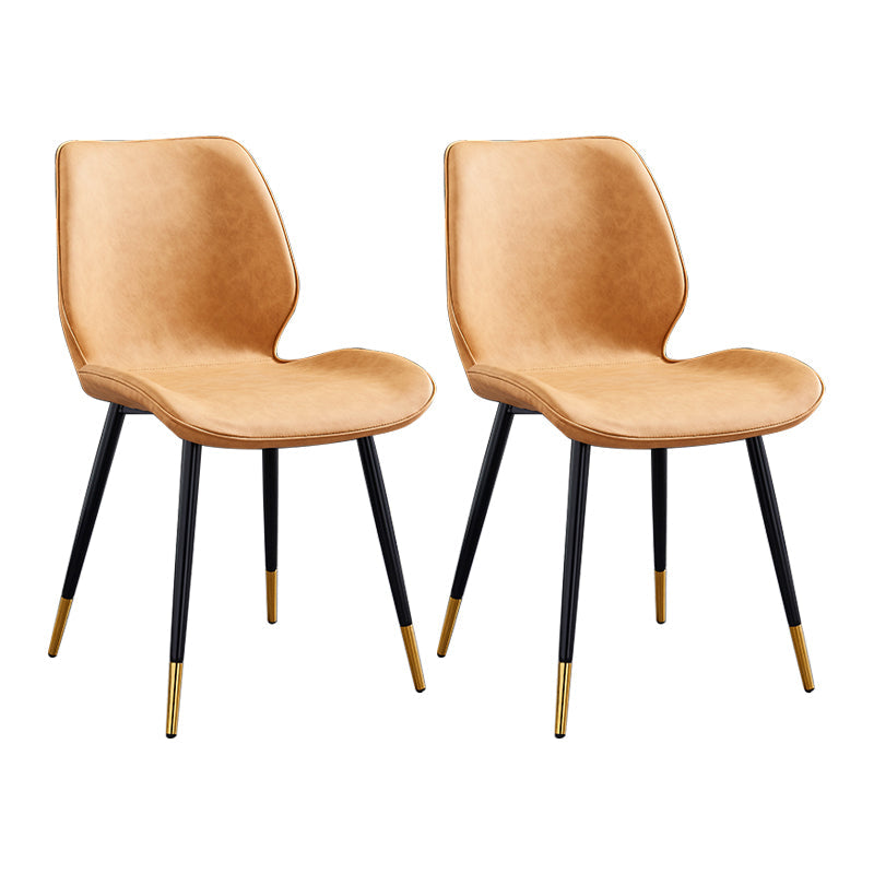 Modern Upholstered Armless Dining Chairs Wingback Side Chairs with Metal Legs Orange 2 Piece Set Brass Gold Clearhalo ' kitchen&dining_furn' 'Dining Chairs' 'Dining Tables & Seating' 'dining_chair' 'furn' 'furn_dining_chair' 'Furniture' 'furniture_dining_chair' 'Kitchen & Dining Furniture' 'kitchen' 3828085
