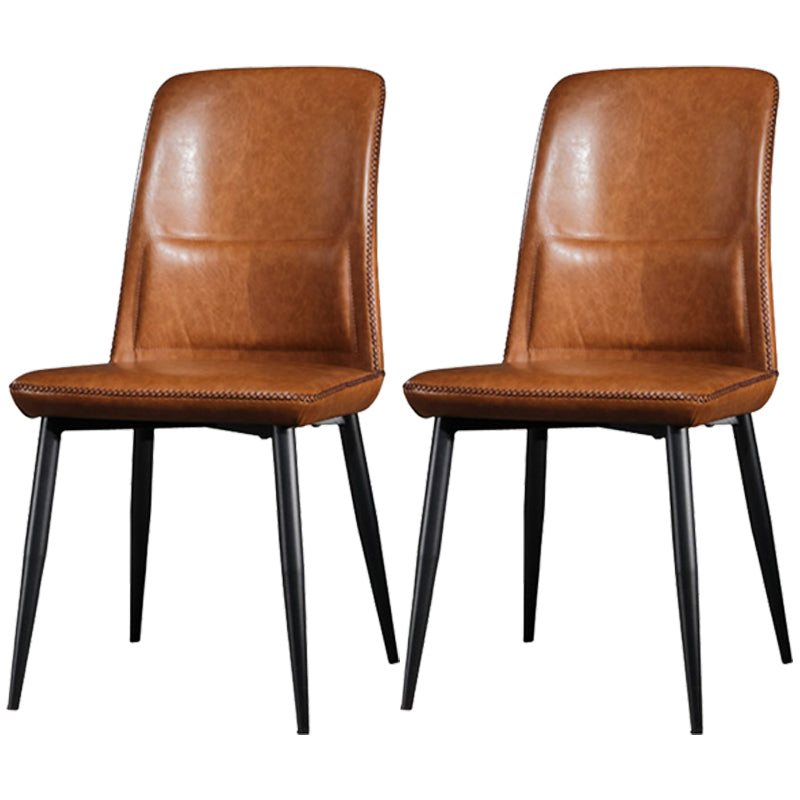 Scandinavian Style Leather Dining Chairs Solid Back Chair and 4 Black Finish Legs for Home Orange 2 Piece Set Clearhalo ' kitchen&dining_furn' 'Dining Chairs' 'Dining Tables & Seating' 'dining_chair' 'furn' 'furn_dining_chair' 'Furniture' 'furniture_dining_chair' 'Kitchen & Dining Furniture' 'kitchen' 3828088