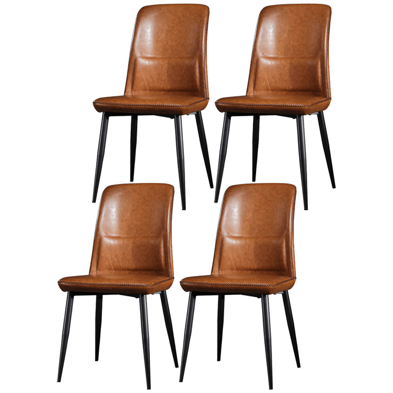 Scandinavian Style Leather Dining Chairs Solid Back Chair and 4 Black Finish Legs for Home Orange 4 Piece Set Clearhalo ' kitchen&dining_furn' 'Dining Chairs' 'Dining Tables & Seating' 'dining_chair' 'furn' 'furn_dining_chair' 'Furniture' 'furniture_dining_chair' 'Kitchen & Dining Furniture' 'kitchen' 3828090