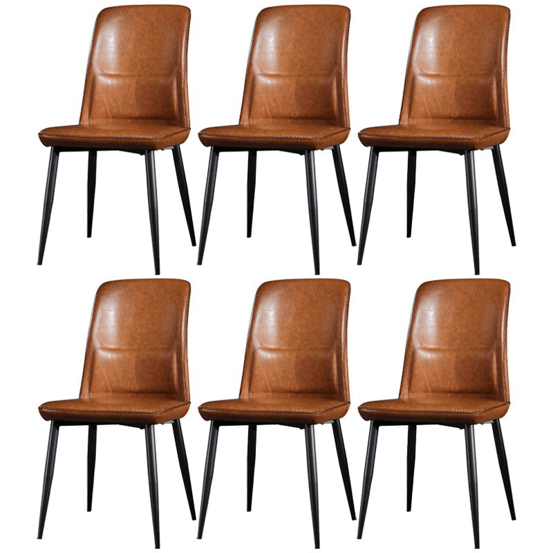 Scandinavian Style Leather Dining Chairs Solid Back Chair and 4 Black Finish Legs for Home Orange 6 Piece Set Clearhalo ' kitchen&dining_furn' 'Dining Chairs' 'Dining Tables & Seating' 'dining_chair' 'furn' 'furn_dining_chair' 'Furniture' 'furniture_dining_chair' 'Kitchen & Dining Furniture' 'kitchen' 3828092