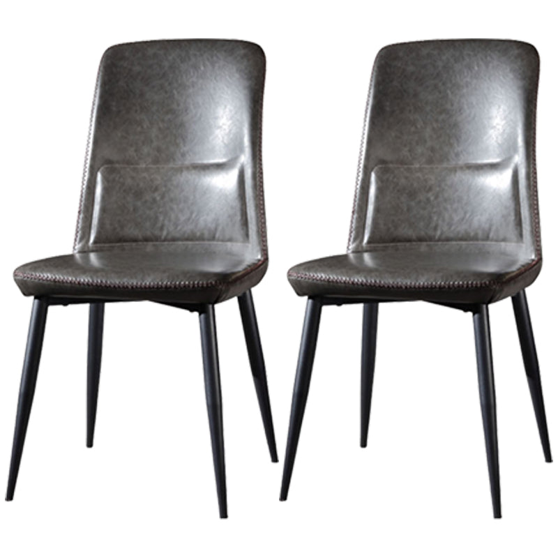 Scandinavian Style Leather Dining Chairs Solid Back Chair and 4 Black Finish Legs for Home Grey 2 Piece Set Clearhalo ' kitchen&dining_furn' 'Dining Chairs' 'Dining Tables & Seating' 'dining_chair' 'furn' 'furn_dining_chair' 'Furniture' 'furniture_dining_chair' 'Kitchen & Dining Furniture' 'kitchen' 3828093