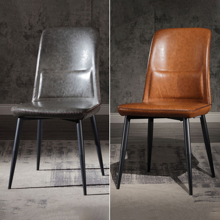 Scandinavian Style Leather Dining Chairs Solid Back Chair and 4 Black Finish Legs for Home Clearhalo ' kitchen&dining_furn' 'Dining Chairs' 'Dining Tables & Seating' 'dining_chair' 'furn' 'furn_dining_chair' 'Furniture' 'furniture_dining_chair' 'Kitchen & Dining Furniture' 'kitchen' 3828094