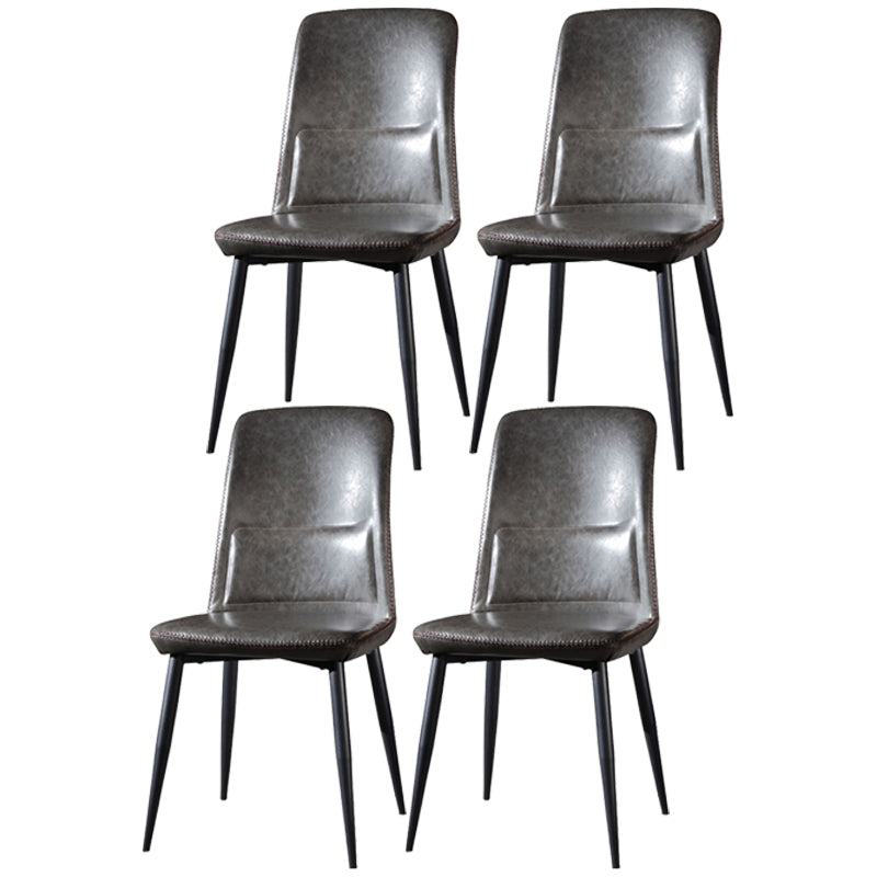 Scandinavian Style Leather Dining Chairs Solid Back Chair and 4 Black Finish Legs for Home Grey 4 Piece Set Clearhalo ' kitchen&dining_furn' 'Dining Chairs' 'Dining Tables & Seating' 'dining_chair' 'furn' 'furn_dining_chair' 'Furniture' 'furniture_dining_chair' 'Kitchen & Dining Furniture' 'kitchen' 3828095