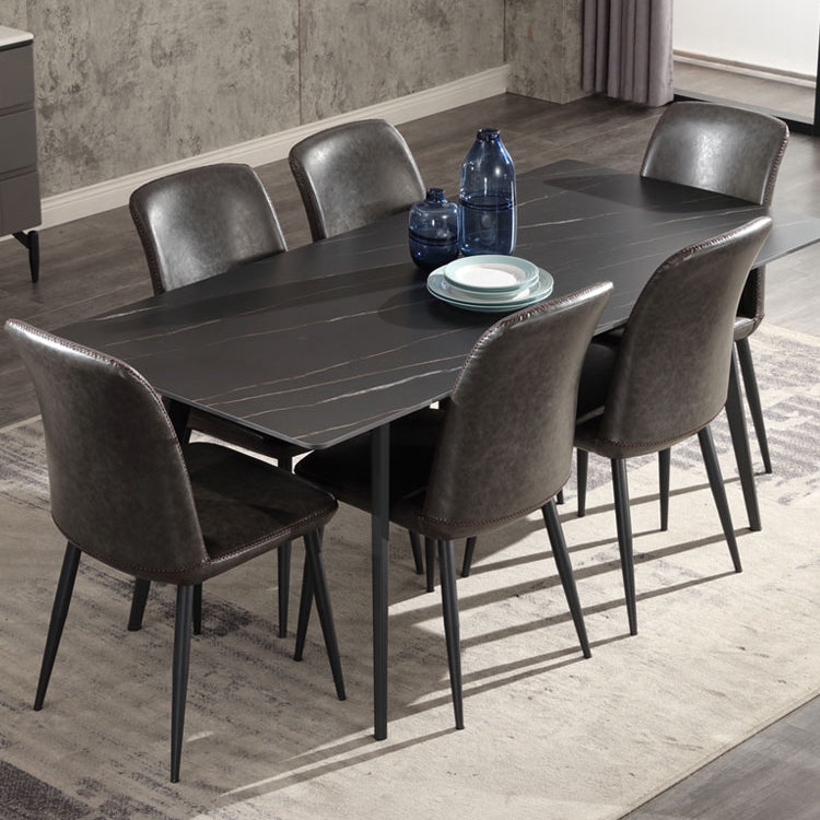 Scandinavian Style Leather Dining Chairs Solid Back Chair and 4 Black Finish Legs for Home Clearhalo ' kitchen&dining_furn' 'Dining Chairs' 'Dining Tables & Seating' 'dining_chair' 'furn' 'furn_dining_chair' 'Furniture' 'furniture_dining_chair' 'Kitchen & Dining Furniture' 'kitchen' 3828104