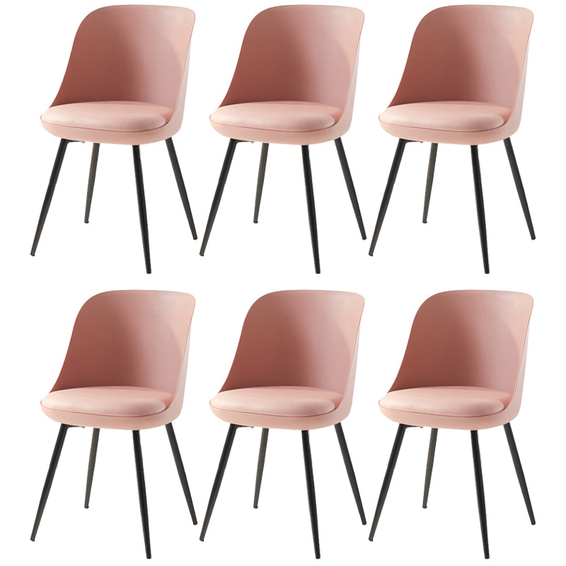 Leather Upholstered Armless Dining Chairs Solid Back Side Chairs with Metal Legs Pink 6 Piece Set Clearhalo ' kitchen&dining_furn' 'Dining Chairs' 'Dining Tables & Seating' 'dining_chair' 'furn' 'furn_dining_chair' 'Furniture' 'furniture_dining_chair' 'Kitchen & Dining Furniture' 'kitchen' 3831125