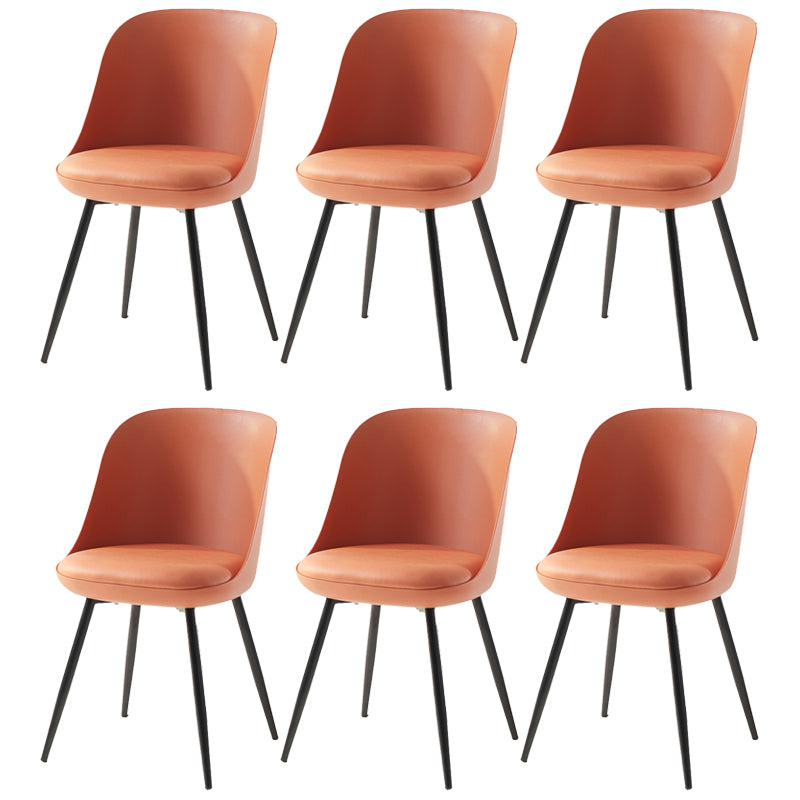 Leather Upholstered Armless Dining Chairs Solid Back Side Chairs with Metal Legs Orange 6 Piece Set Clearhalo ' kitchen&dining_furn' 'Dining Chairs' 'Dining Tables & Seating' 'dining_chair' 'furn' 'furn_dining_chair' 'Furniture' 'furniture_dining_chair' 'Kitchen & Dining Furniture' 'kitchen' 3831126