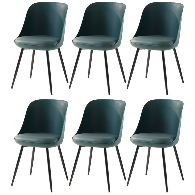 Leather Upholstered Armless Dining Chairs Solid Back Side Chairs with Metal Legs Blackish Green 6 Piece Set Clearhalo ' kitchen&dining_furn' 'Dining Chairs' 'Dining Tables & Seating' 'dining_chair' 'furn' 'furn_dining_chair' 'Furniture' 'furniture_dining_chair' 'Kitchen & Dining Furniture' 'kitchen' 3831127