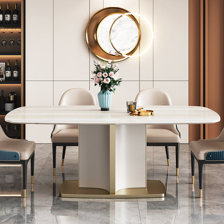 Modern Style Marble Table with White Table and Pedestal Base for Home Use 5 Piece Set Clearhalo 'Dining Room Sets' 'Dining Tables & Seating' 'dining_room_set' 'furn' 'furn_dining_room_set' 'Furniture' 'furniture_dining_room_set' 'Kitchen & Dining Furniture' 'kitchen&dining_furn' 'kitchen' 3831200