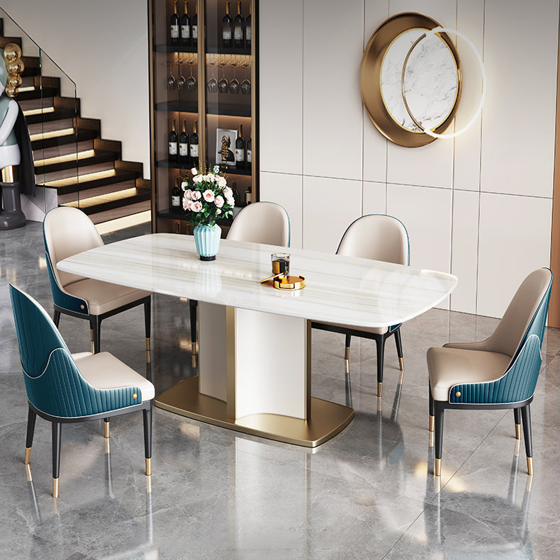 Modern Style Marble Table with White Table and Pedestal Base for Home Use 6 Piece Set Clearhalo 'Dining Room Sets' 'Dining Tables & Seating' 'dining_room_set' 'furn' 'furn_dining_room_set' 'Furniture' 'furniture_dining_room_set' 'Kitchen & Dining Furniture' 'kitchen&dining_furn' 'kitchen' 3831201