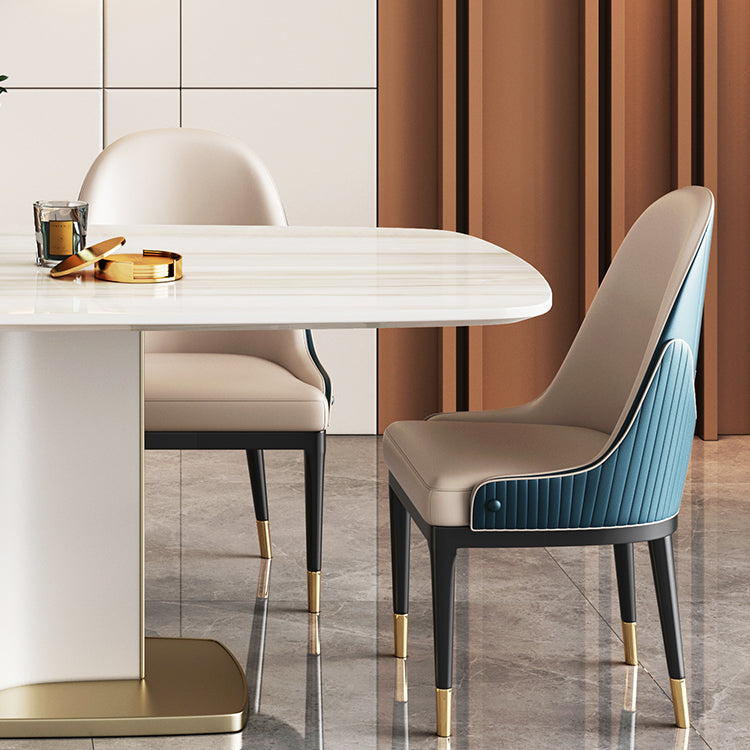 Modern Style Marble Table with White Table and Pedestal Base for Home Use Clearhalo 'Dining Room Sets' 'Dining Tables & Seating' 'dining_room_set' 'furn' 'furn_dining_room_set' 'Furniture' 'furniture_dining_room_set' 'Kitchen & Dining Furniture' 'kitchen&dining_furn' 'kitchen' 3831203