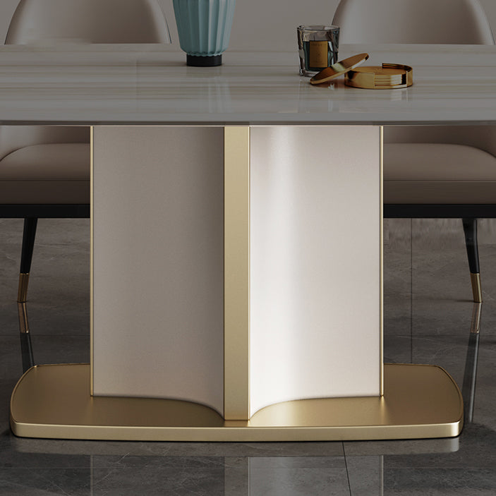 Modern Style Marble Table with White Table and Pedestal Base for Home Use Clearhalo 'Dining Room Sets' 'Dining Tables & Seating' 'dining_room_set' 'furn' 'furn_dining_room_set' 'Furniture' 'furniture_dining_room_set' 'Kitchen & Dining Furniture' 'kitchen&dining_furn' 'kitchen' 3831206