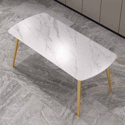 Sintered Stone Modern Style Dining Table White Rectangle Table with 4 Legs Gold Without Chairs Clearhalo ' dining_table' 'Dining Tables & Seating' 'Dining Tables' 'furn' 'furn_dining_table' 'Furniture' 'furniture_dining_table' 'Kitchen & Dining Furniture' 'kitchen&dining_furn' 'kitchen' 'kitchen_dining_table' 3831297
