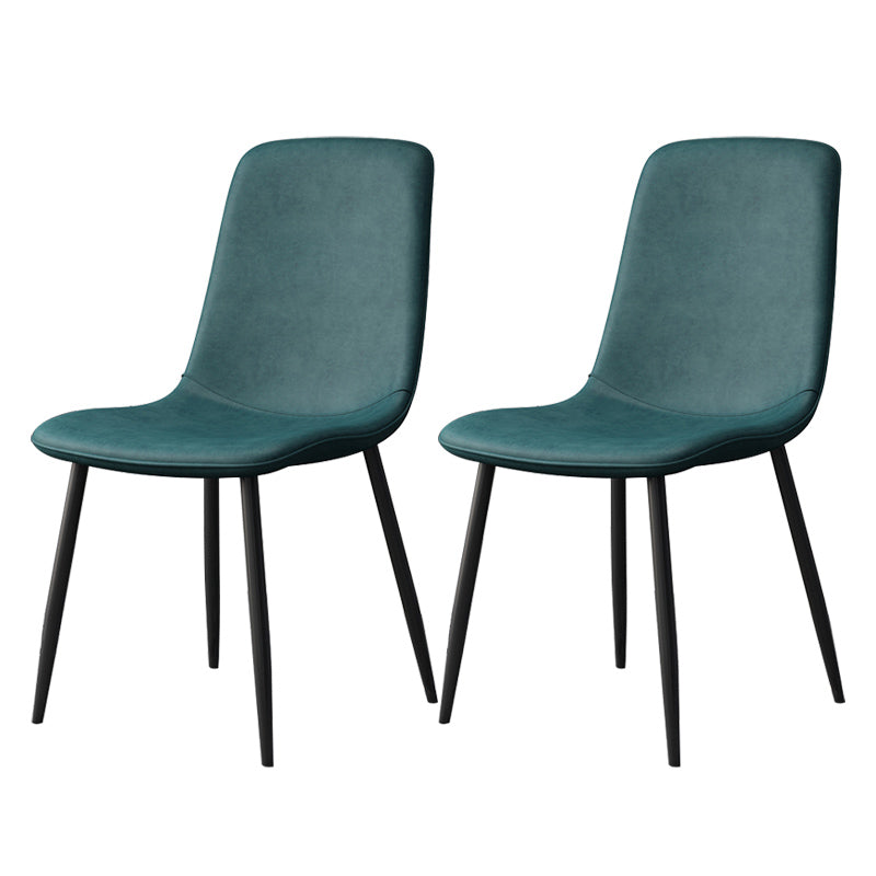 Modern Style Faux Leather Chairs Solid Back Dining Armless Chair for Home Use Peacock Blue 2 Piece Set Clearhalo ' kitchen&dining_furn' 'Dining Chairs' 'Dining Tables & Seating' 'dining_chair' 'furn' 'furn_dining_chair' 'Furniture' 'furniture_dining_chair' 'Kitchen & Dining Furniture' 'kitchen' 3835035