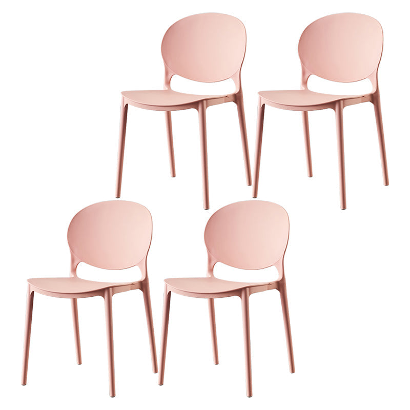 Plastic Contemporary Dining Room Chairs Matte Finish Open Back Dining Side Chairs Pink 4 Piece Set Clearhalo ' kitchen&dining_furn' 'Dining Chairs' 'Dining Tables & Seating' 'dining_chair' 'furn' 'furn_dining_chair' 'Furniture' 'furniture_dining_chair' 'Kitchen & Dining Furniture' 'kitchen' 3835131