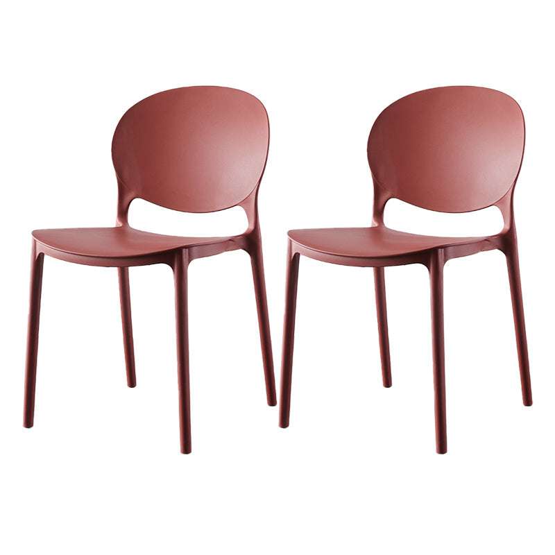 Plastic Contemporary Dining Room Chairs Matte Finish Open Back Dining Side Chairs Burgundy 2 Piece Set Clearhalo ' kitchen&dining_furn' 'Dining Chairs' 'Dining Tables & Seating' 'dining_chair' 'furn' 'furn_dining_chair' 'Furniture' 'furniture_dining_chair' 'Kitchen & Dining Furniture' 'kitchen' 3835143