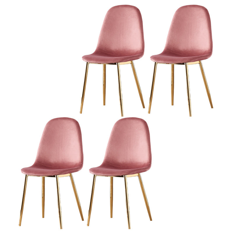 Indoor Armless Dining Chairs Velvet Solid Back Side Chairs with Metal Legs Pink 4 Piece Set Clearhalo ' kitchen&dining_furn' 'Dining Chairs' 'Dining Tables & Seating' 'dining_chair' 'furn' 'furn_dining_chair' 'Furniture' 'furniture_dining_chair' 'Kitchen & Dining Furniture' 'kitchen' 3835233