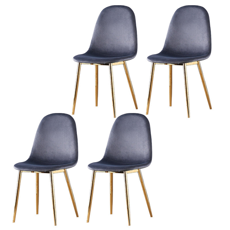 Indoor Armless Dining Chairs Velvet Solid Back Side Chairs with Metal Legs Grey 4 Piece Set Clearhalo ' kitchen&dining_furn' 'Dining Chairs' 'Dining Tables & Seating' 'dining_chair' 'furn' 'furn_dining_chair' 'Furniture' 'furniture_dining_chair' 'Kitchen & Dining Furniture' 'kitchen' 3835244