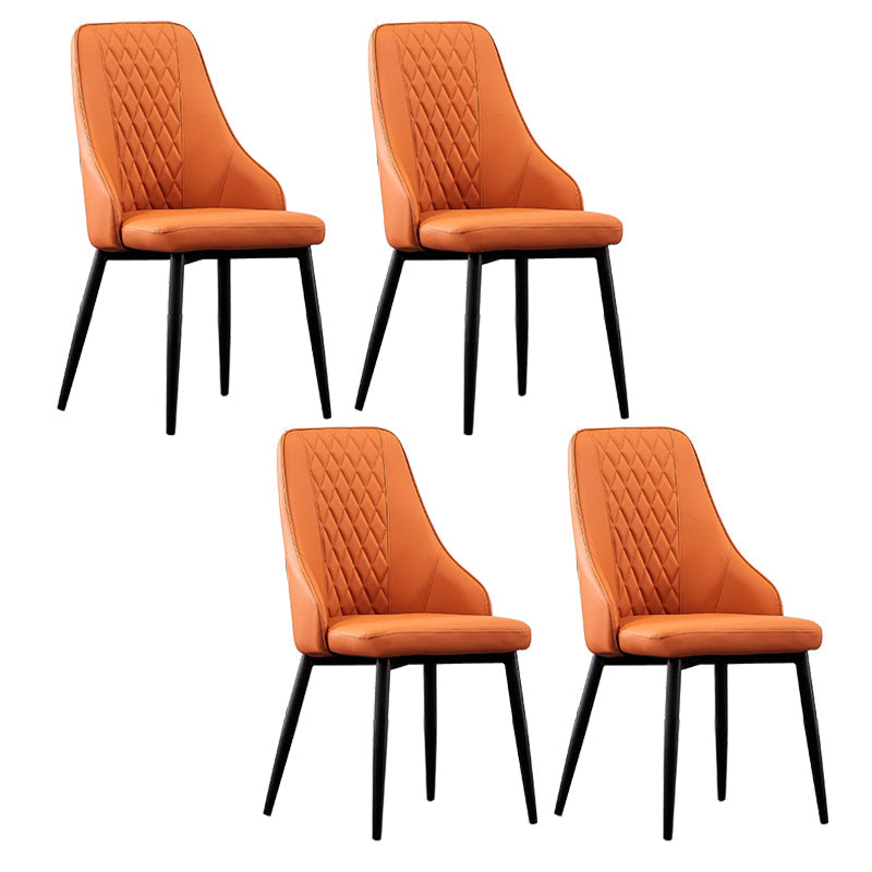 Modern Leather Dining Chair Solid Back Armless Side Chairs with Metal Legs Orange 4 Piece Set Clearhalo ' kitchen&dining_furn' 'Dining Chairs' 'Dining Tables & Seating' 'dining_chair' 'furn' 'furn_dining_chair' 'Furniture' 'furniture_dining_chair' 'Kitchen & Dining Furniture' 'kitchen' 3835258