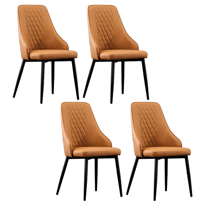 Modern Leather Dining Chair Solid Back Armless Side Chairs with Metal Legs Light Brown 4 Piece Set Clearhalo ' kitchen&dining_furn' 'Dining Chairs' 'Dining Tables & Seating' 'dining_chair' 'furn' 'furn_dining_chair' 'Furniture' 'furniture_dining_chair' 'Kitchen & Dining Furniture' 'kitchen' 3835266
