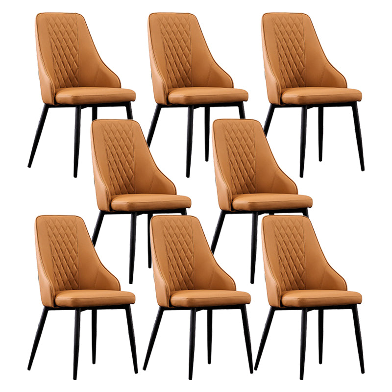 Modern Leather Dining Chair Solid Back Armless Side Chairs with Metal Legs Light Brown 8 Piece Set Clearhalo ' kitchen&dining_furn' 'Dining Chairs' 'Dining Tables & Seating' 'dining_chair' 'furn' 'furn_dining_chair' 'Furniture' 'furniture_dining_chair' 'Kitchen & Dining Furniture' 'kitchen' 3835268