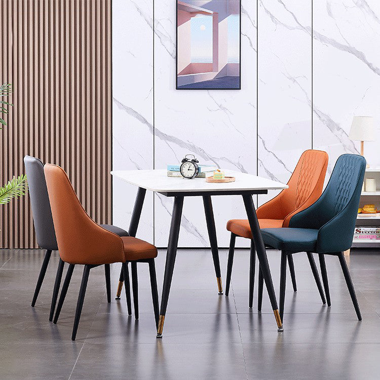 Modern Leather Dining Chair Solid Back Armless Side Chairs with Metal Legs Clearhalo ' kitchen&dining_furn' 'Dining Chairs' 'Dining Tables & Seating' 'dining_chair' 'furn' 'furn_dining_chair' 'Furniture' 'furniture_dining_chair' 'Kitchen & Dining Furniture' 'kitchen' 3835270