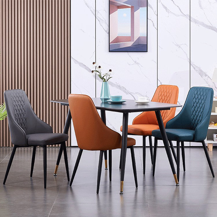 Modern Leather Dining Chair Solid Back Armless Side Chairs with Metal Legs Clearhalo ' kitchen&dining_furn' 'Dining Chairs' 'Dining Tables & Seating' 'dining_chair' 'furn' 'furn_dining_chair' 'Furniture' 'furniture_dining_chair' 'Kitchen & Dining Furniture' 'kitchen' 3835274