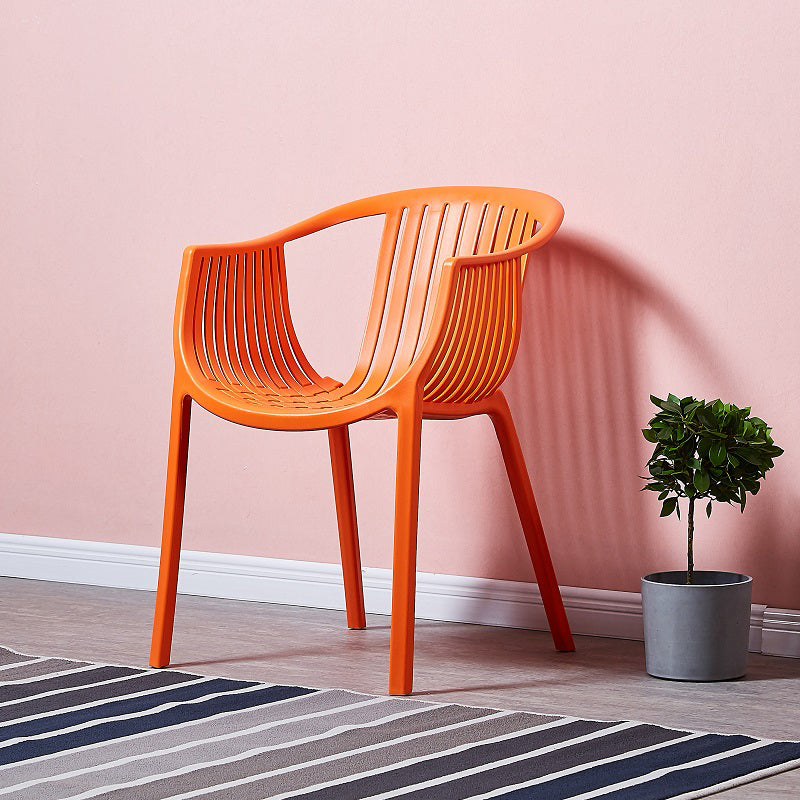 Home Contemporary Arm Chair Slat Back Plastic Stackable Dining Room Chair Orange 1 Piece Clearhalo ' kitchen&dining_furn' 'Dining Chairs' 'Dining Tables & Seating' 'dining_chair' 'furn' 'furn_dining_chair' 'Furniture' 'furniture_dining_chair' 'Kitchen & Dining Furniture' 'kitchen' 3835285