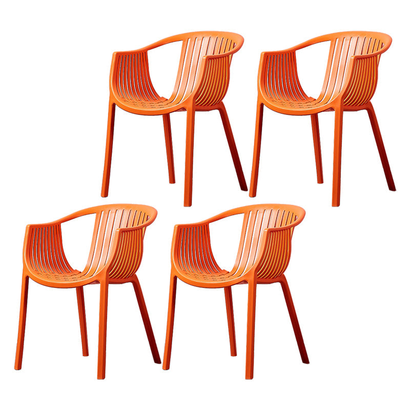 Home Contemporary Arm Chair Slat Back Plastic Stackable Dining Room Chair Orange 4 Piece Set Clearhalo ' kitchen&dining_furn' 'Dining Chairs' 'Dining Tables & Seating' 'dining_chair' 'furn' 'furn_dining_chair' 'Furniture' 'furniture_dining_chair' 'Kitchen & Dining Furniture' 'kitchen' 3835289